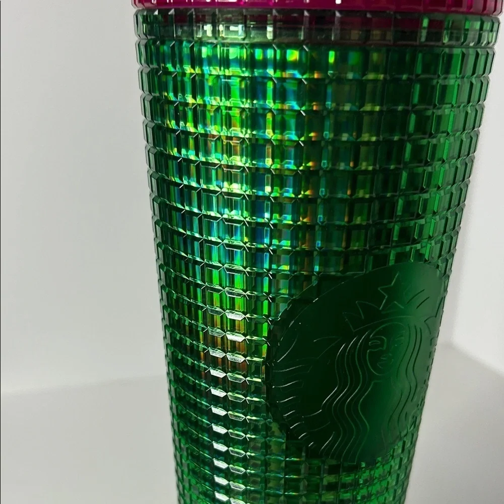 Starbucks 24oz Iridescent Green and Pink Tumbler w/ Straw NWT